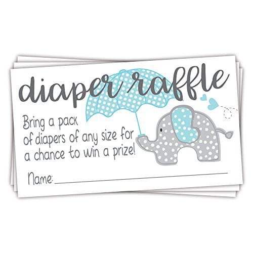 Theme Boy Chevron Baby Shower Game Activity Blue, Grey 50 Diaper Raffle Tickets for Baby Shower Elephant 